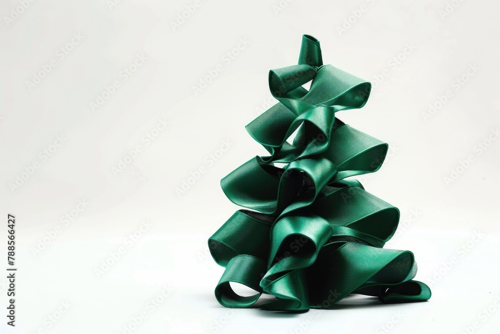 Festive green ribbon Christmas tree on a clean white background. Perfect for holiday designs Festive green ribbon Christmas tree on a clean white background. Perfect for holiday designs