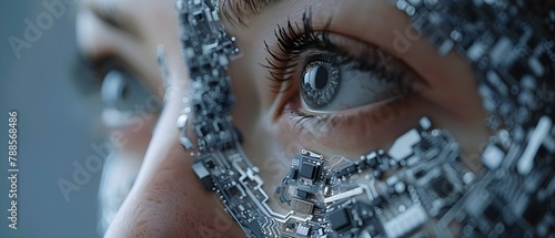 Synthesis of Sight: Merging Human Vision with Circuitry. Concept Vision Enhancement, Augmented Reality, Cyborg Technology, Visual Implants, Hybrid Optics photo