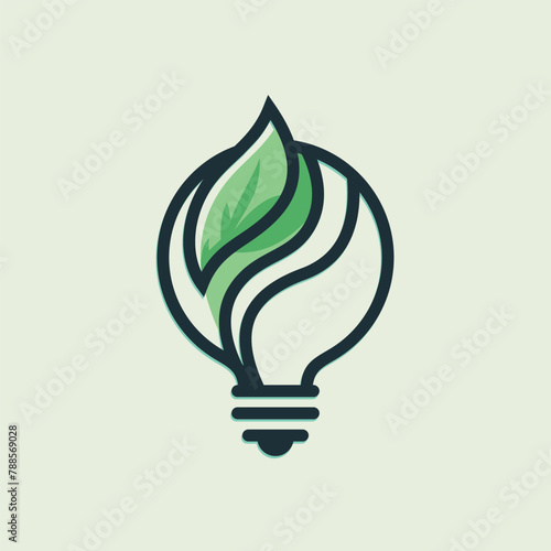 a drawing of a light bulb with a green leaf on it photo