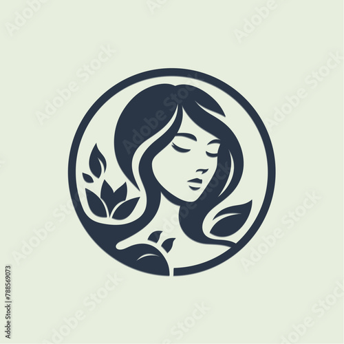 vector illustration of woman's head and leaves logo design suitable for skin beauty care