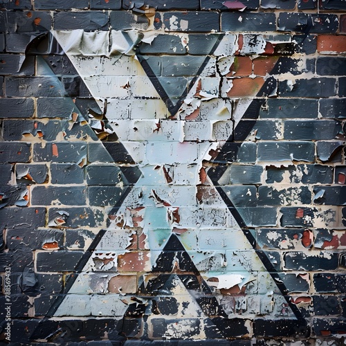 Distressed Brick Wall Background with a painted letter "X"