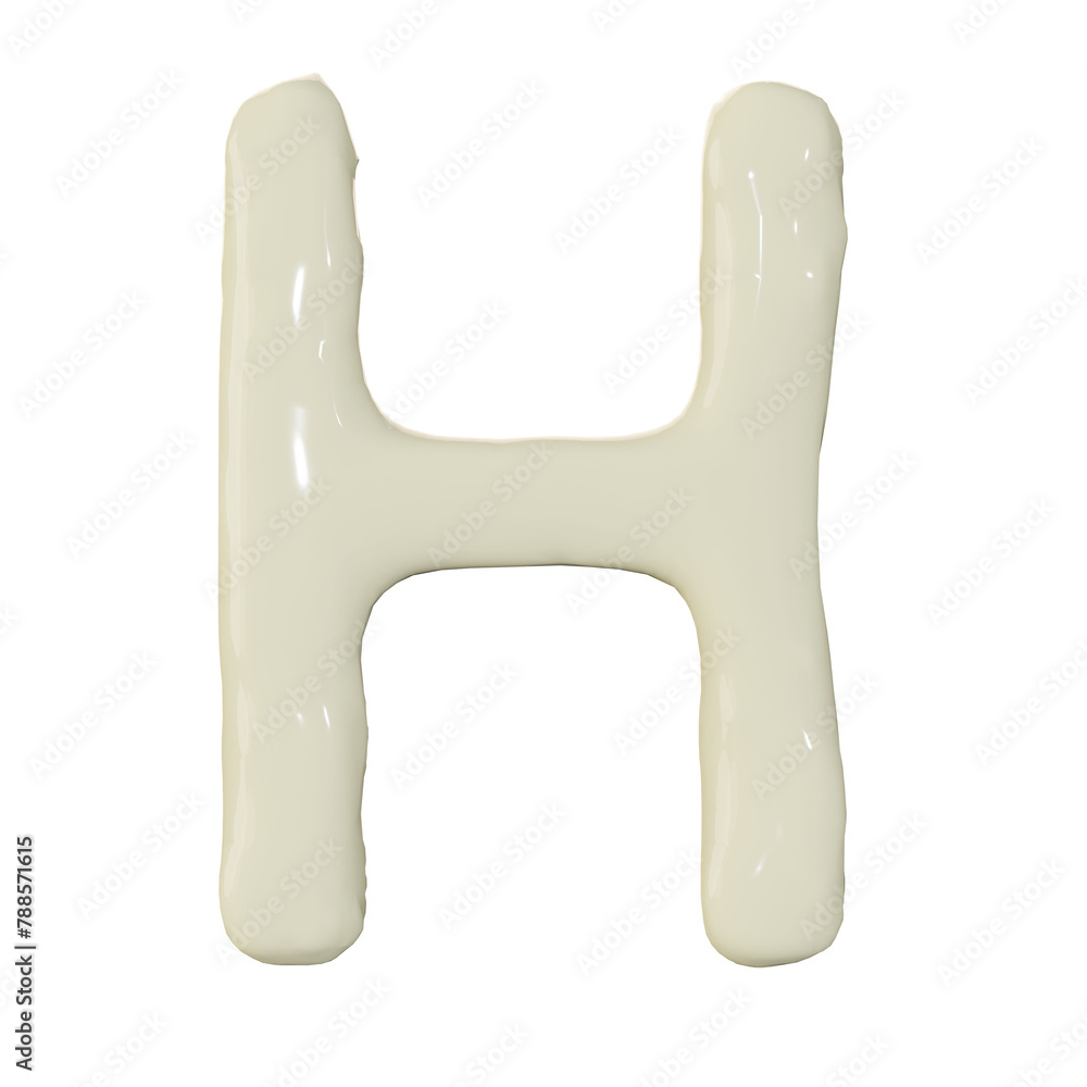Fototapeta premium 3d render of top view mayonnaise or cream alphabets for food or restaurant design, isolated on white.