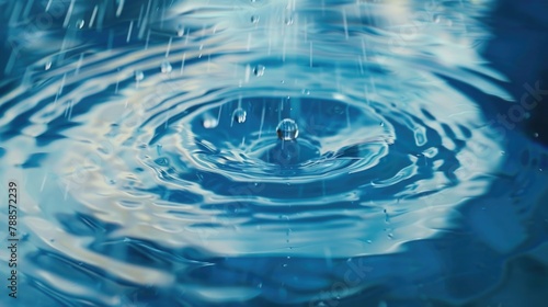 Close-up of a water drop in a pool. Ideal for water conservation campaigns