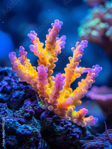 macro photography of deep sea corals on a coral reef in a deep oceanic scene