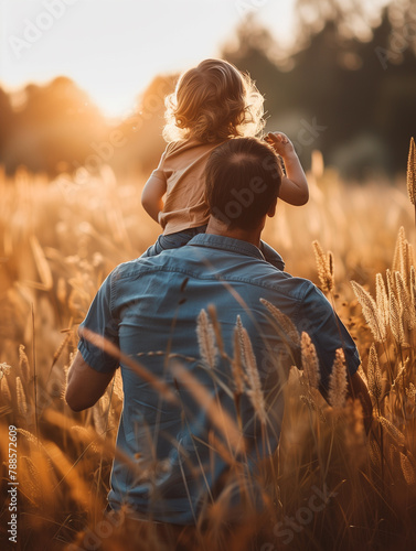 Happy fathers day, father with child at sunset, ai