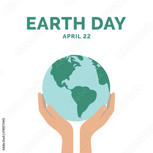 Happy earth day concept, hands holding earth, globe. Vector illustration on white background