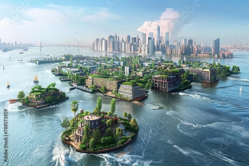 Rising sea levels, coastal flooding, adaptation architecture, resilient urban planning photo
