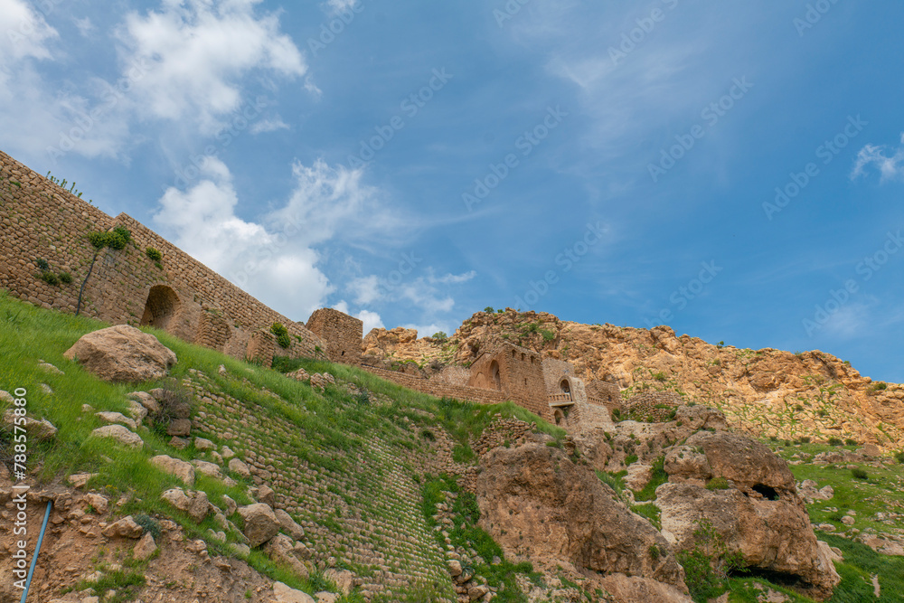 Mardin Mor Evgin Monastery is built on top of the mountain and serves the clergy in seclusion stone art