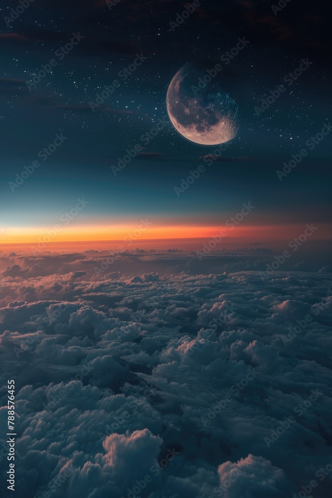 A serene view of the moon and clouds from above. Perfect for travel and nature themes