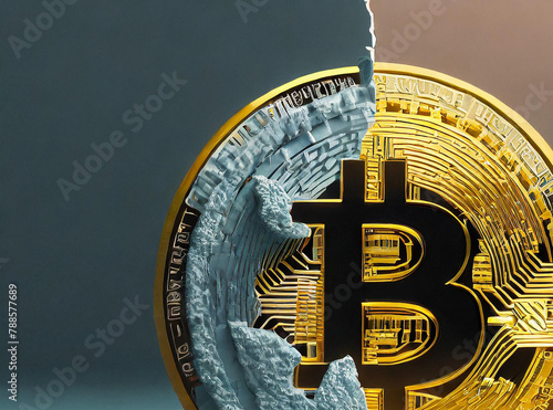 3d rendering, of Bitcoin halving concept, on a gray background3 photo