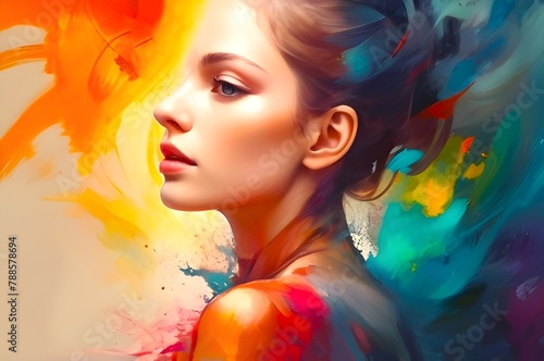 Woman art in watercolor painting
