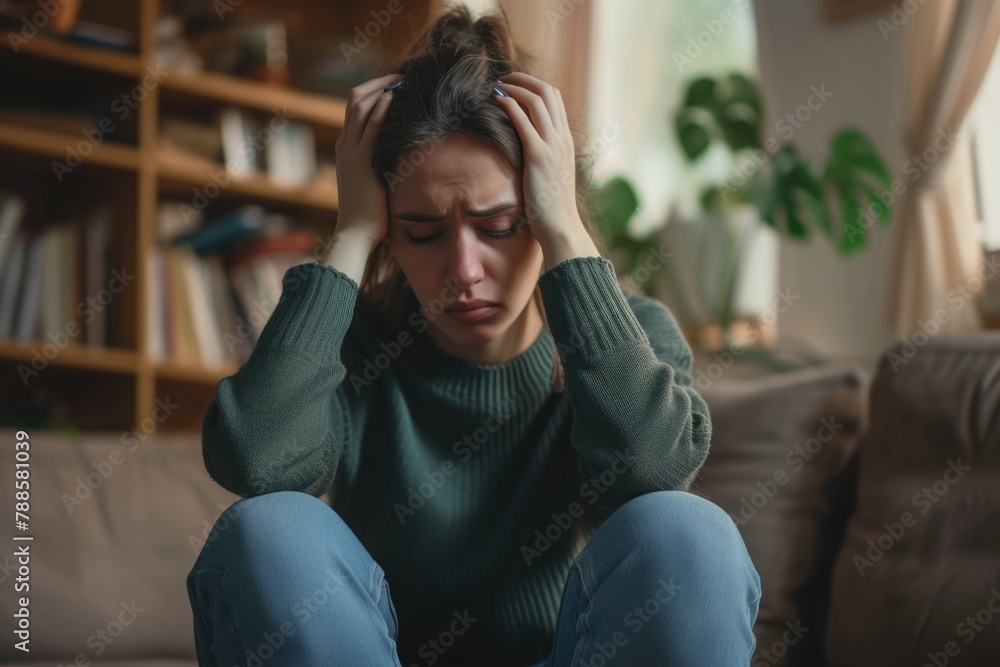 Obraz premium Coping with life's burdens: nuanced emotions of depression and stress, visual narratives that resonate with understanding and empathy. 