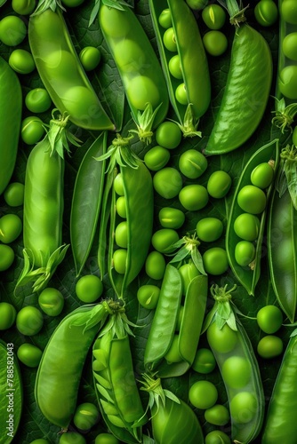 Close up shot of a bunch of fresh green peas. Perfect for food and nutrition-related designs