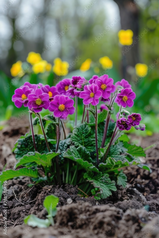 A bunch of purple flowers growing out of the ground. Suitable for nature and gardening concepts A bunch of purple flowers growing out of the ground. Suitable for nature and gardening concepts