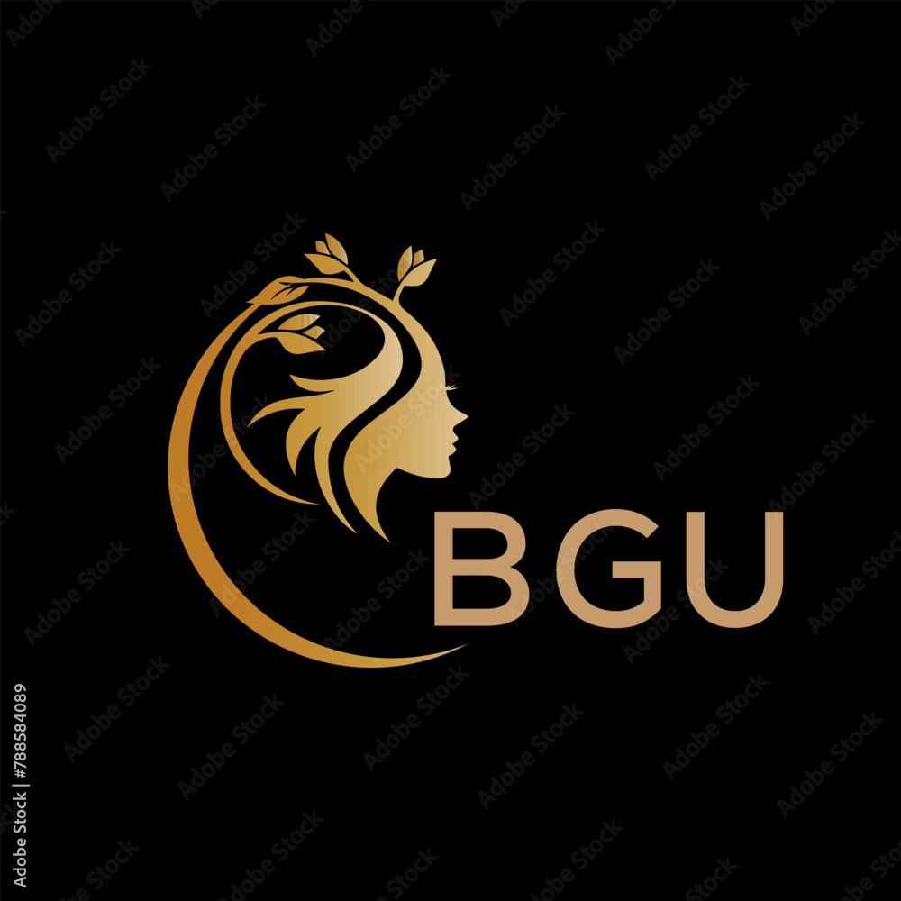 BGU letter logo. best beauty icon for parlor and saloon yellow image on black background. BGU Monogram logo design for entrepreneur and business.	
