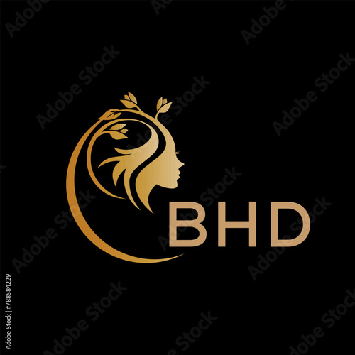 BHD letter logo. best beauty icon for parlor and saloon yellow image on black background. BHD Monogram logo design for entrepreneur and business.	
 photo