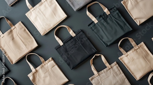 canvas tote bags, each boasting unique materials and designs, against a backdrop exuding quality and choice, with subtle cues hinting at durability and aesthetic appeal.