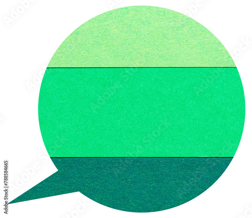 Green layered blank cut out paper cardboard speech bubble of round circular shape with copy space for text on transparent or white background
