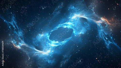 A swirling blue cosmic vortex, suggestive of a wormhole. photo