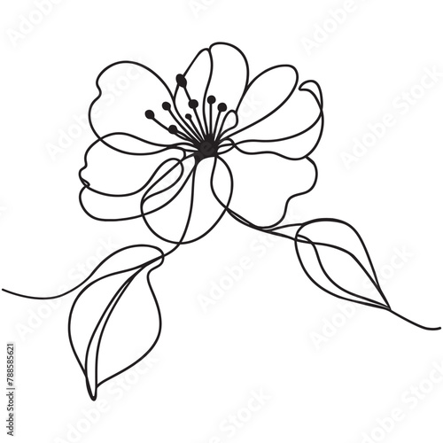 Continuous one line drawing of apple flower. vector drawn illustration.