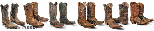 A pair of weathered cowboy boots isolated on a transparent background 
