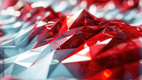 The abstract red white picture of solid shape object forming together to become strong material and reflective to the bright light that has been shine to this reflective solid shape material. AIGX01.
