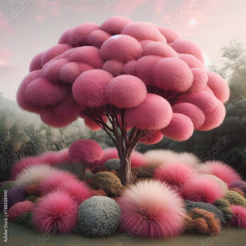 Pink tree with flowers 