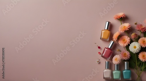 retro style, retro palette of nail polish bottles with small flowers.generative.ai