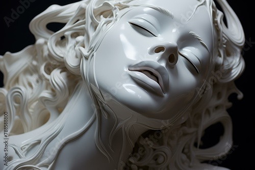 Striking Sculpture head hands surreal closeup. Modern statue. Generate Ai