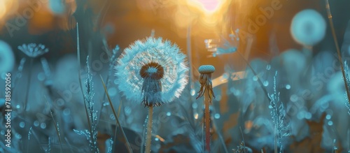 Close-up of a dandelion in a field photo