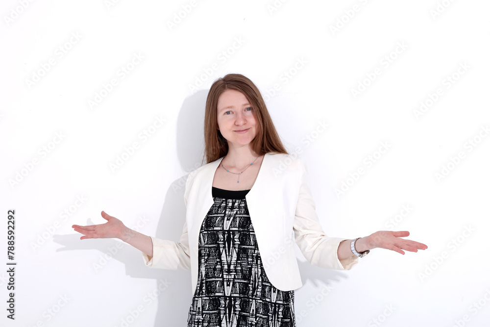 woman emotions on a white background. student. business. mockup woman emotions on a white background. student. business. mockup