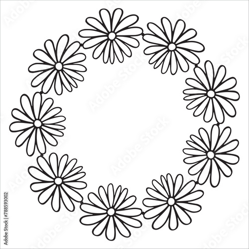 Floral wreath isolated on white background. Round frame with flowers. Vector hand-drawn illustration in doodle style. Perfect for cards, invitations, decorations, logo, various designs.