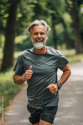 An older man running in a park, suitable for fitness and active lifestyle concepts