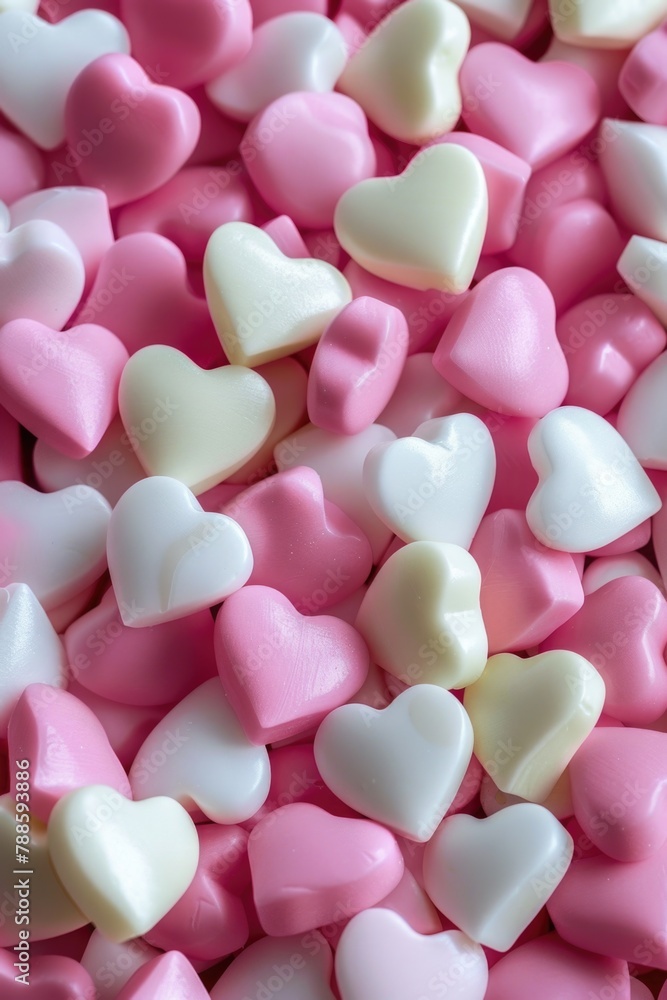A pile of pink and white candy hearts, perfect for Valentine's Day designs A pile of pink and white candy hearts, perfect for Valentine's Day designs
