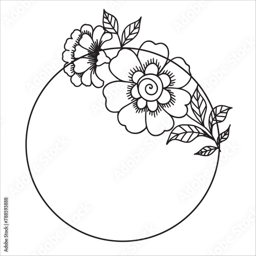 Wreath Signs Frames with Flowers, Branch or Leaves Black Thin Line Set. Vector illustration of Circle Frame