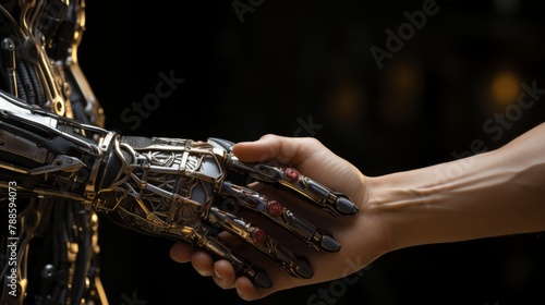 Robot and human hand in gentle touch photo
