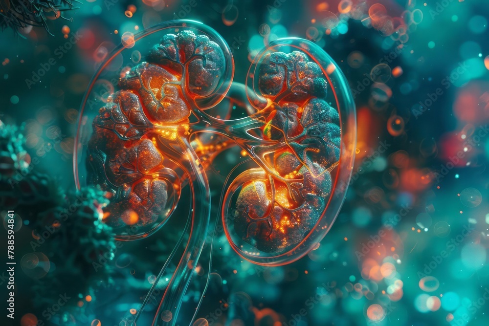 Renal function, kidneys filtering blood, urine formation, nephron