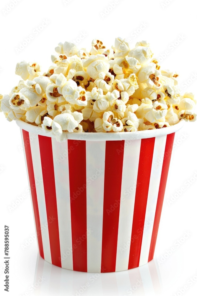 A red and white striped bowl filled with popcorn. Great for food and snack concepts A red and white striped bowl filled with popcorn. Great for food and snack concepts