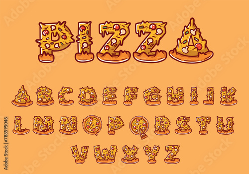 Alphabet text pizza style. vector on white background