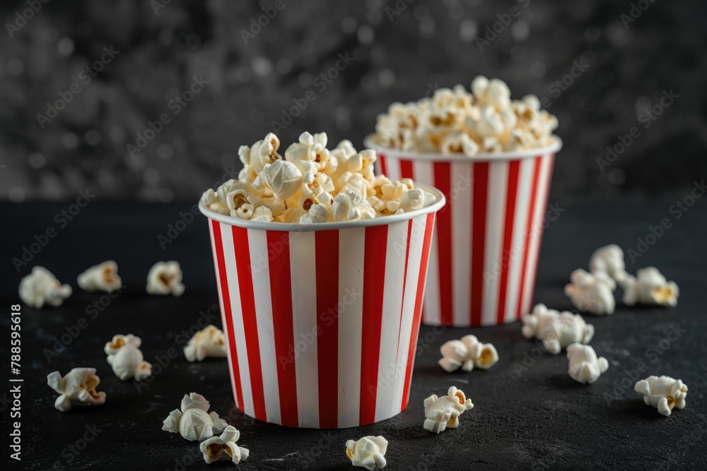 Two cups filled with popcorn, perfect for movie nights Two cups filled with popcorn, perfect for movie nights