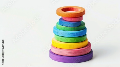 A stack of colorful wooden rings, perfect for educational or children's themed projects