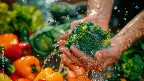 wash different vegetables under water. selective focus. © Яна Ерік Татевосян