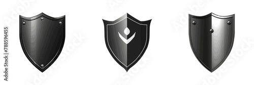 Three black shields arranged on a plain white background.