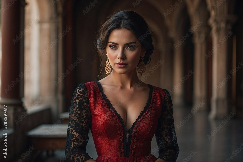 Spanish Woman in Red and Black Dress Spanish Woman in Red and Black Dress