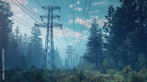 A forest filled with lots of trees and power lines. Can be used for environmental or energy-related concepts