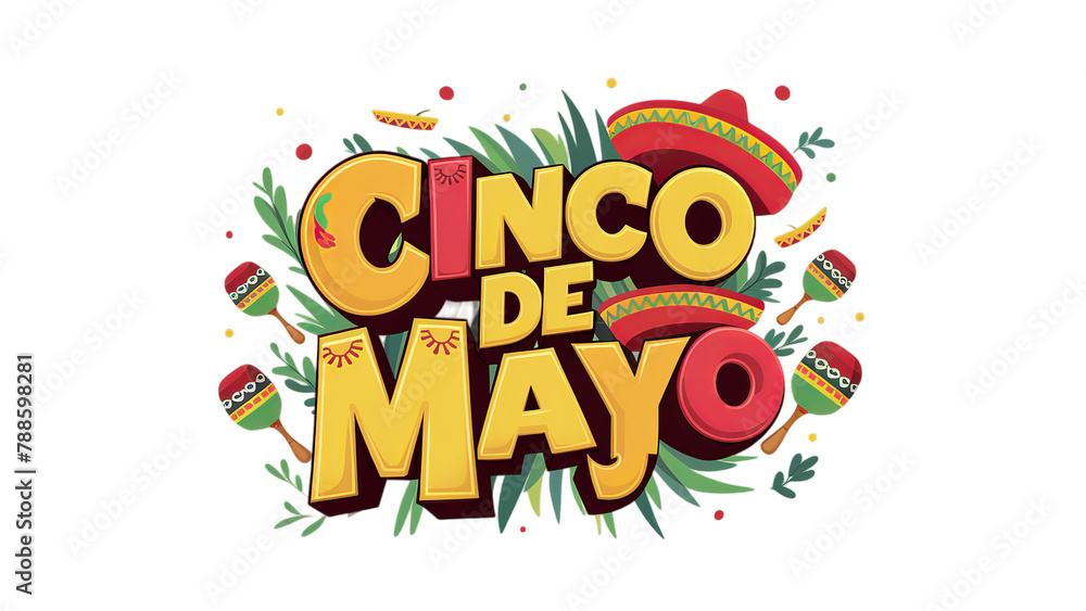 3d CINCO DE MAYO, text, isolated on transparent background