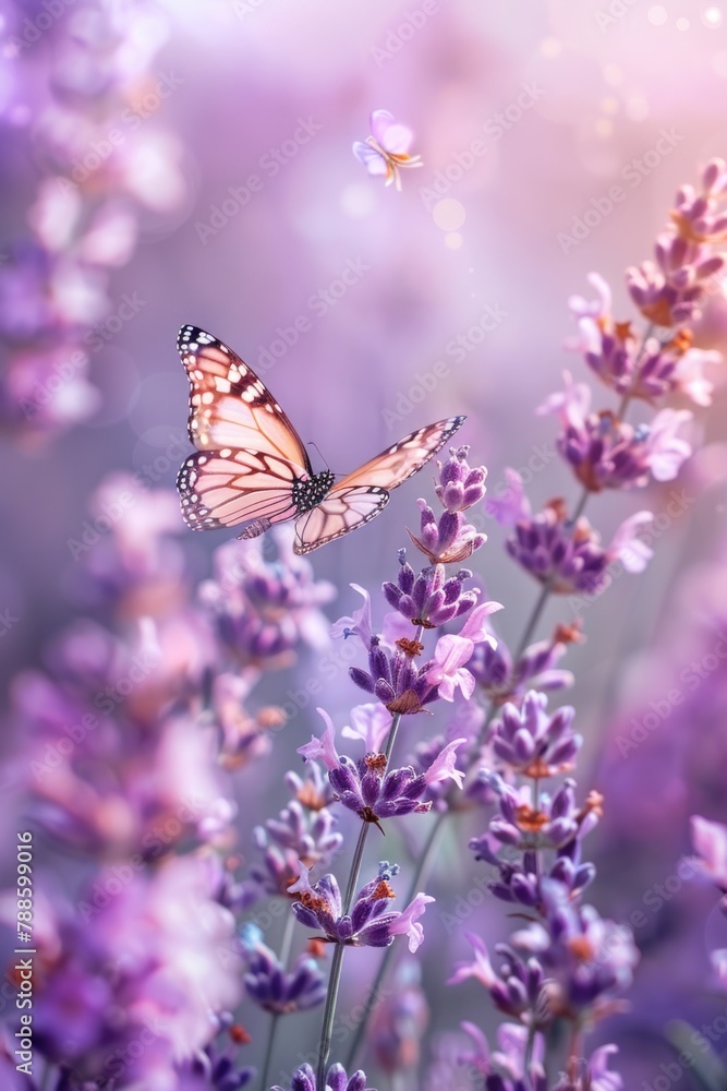 A butterfly perched on a vibrant purple flower. Suitable for nature and gardening themes A butterfly perched on a vibrant purple flower. Suitable for nature and gardening themes