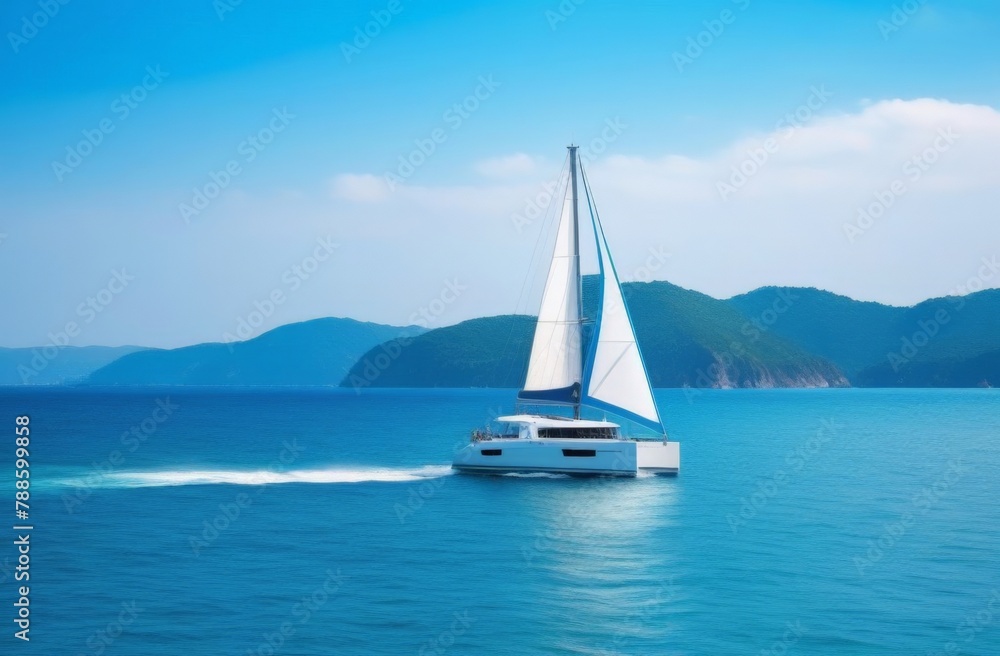 Aerial view of huge yacht at anchor on turquoise water, showing luxury, wealth, design, vessel and large ship