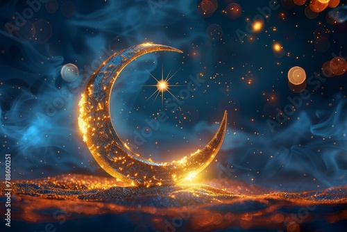 The symbol of the holy holiday of Eid al-Adha. A crescent moon and a star. The halal symbol