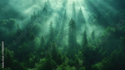 forest in the fog dawn